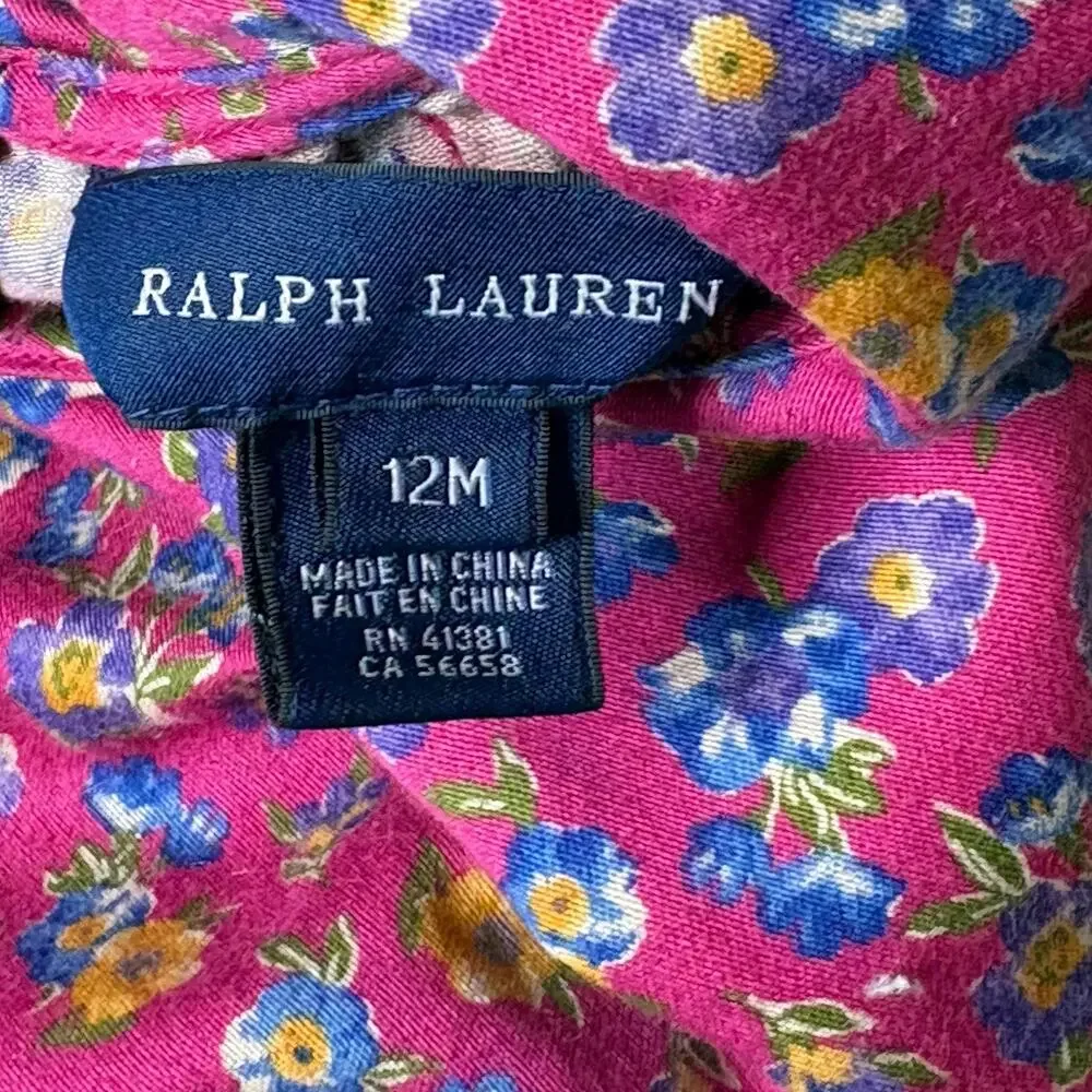 Ralph Lauren Baby A Line Dress Floral Peter Pan Collar Patch Pocket Pink 12M
